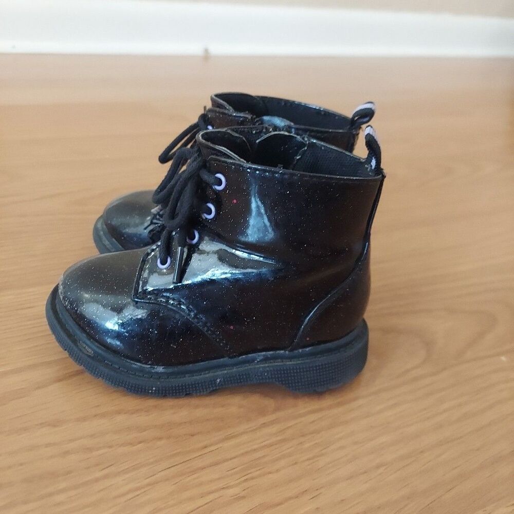 Wonder Nation Toddler Girls Black Glitter Combat Boots Sz 5